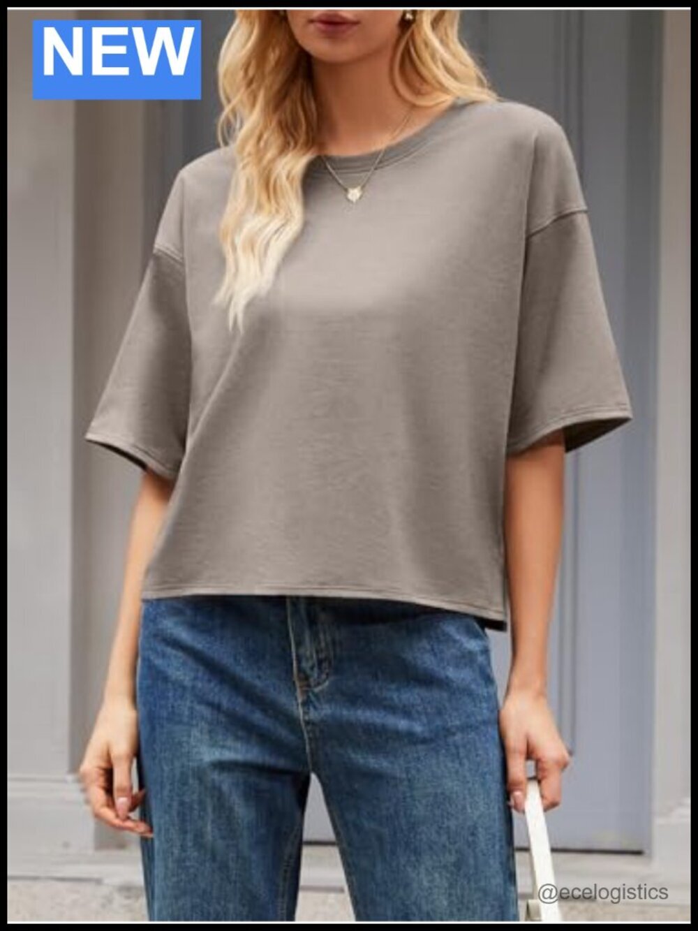 Oversized Cropped Crewneck Tee Short Sleeve Workout Top - Picture 3 of 6